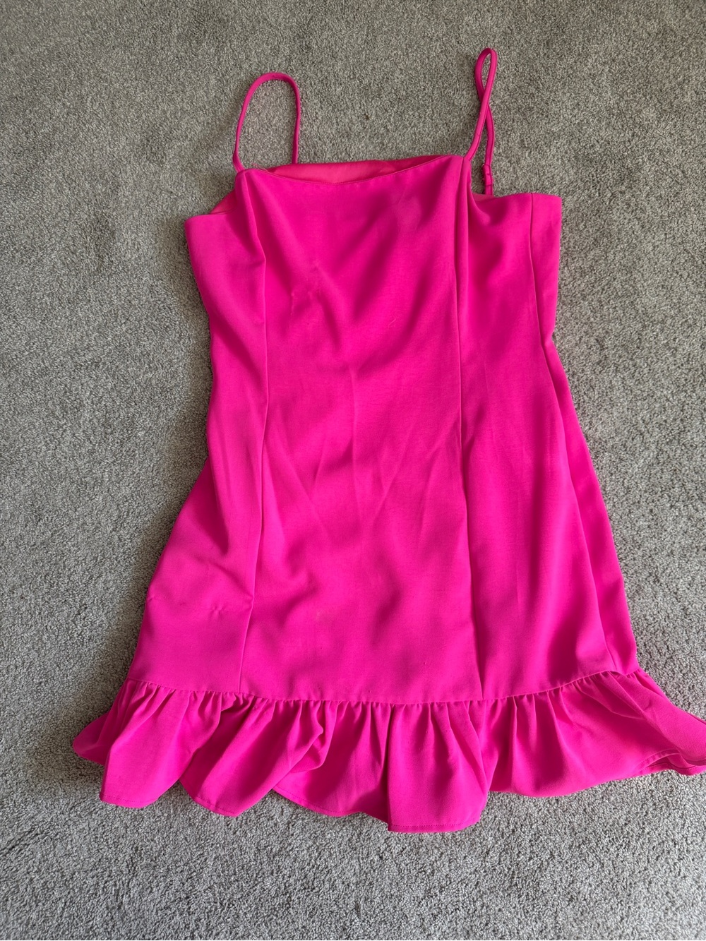 glam Hot Pink Ruffle-Hem Spaghetti Strap Dress